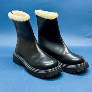 Women's Black Platform Combat Style Boots Faux Leather Faux Fur Lined Size 8